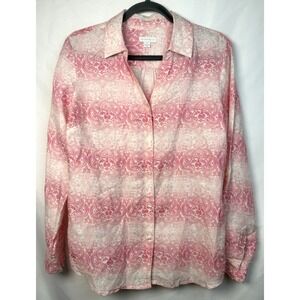 Charter Club 100% Linen Pink White Button Down Shirt Womens Size M